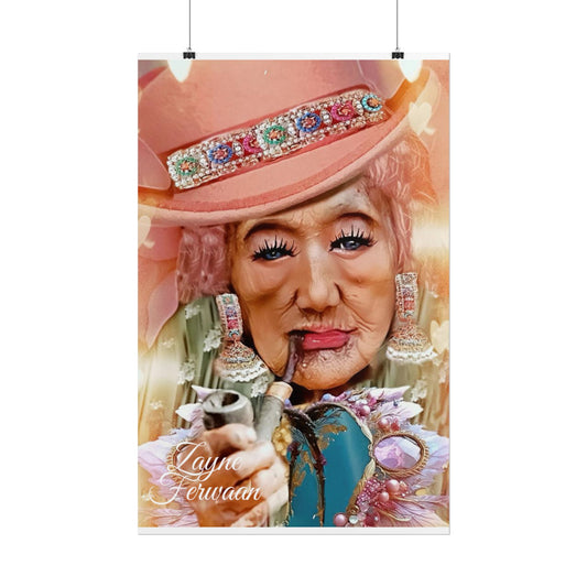 Poster Print - Glamour Elderly Queen Smoking Pipe