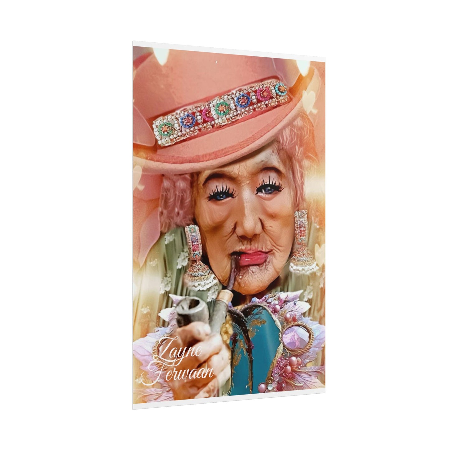 Poster Print - Glamour Elderly Queen Smoking Pipe