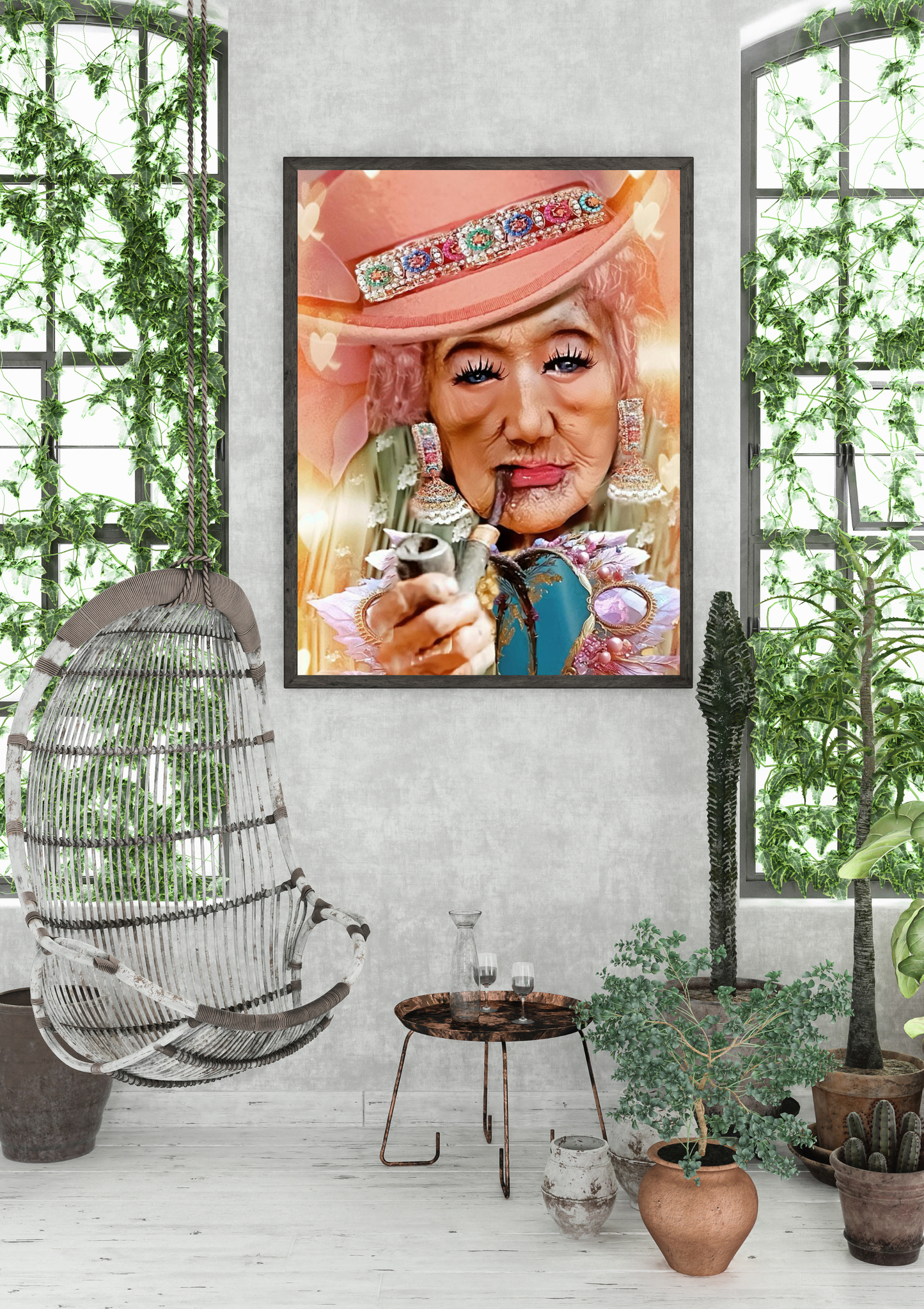 Poster Print - Glamour Elderly Queen Smoking Pipe