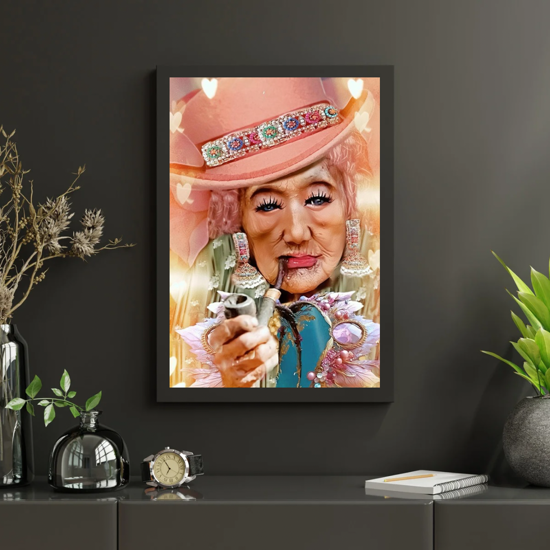 Poster Print - Glamour Elderly Queen Smoking Pipe